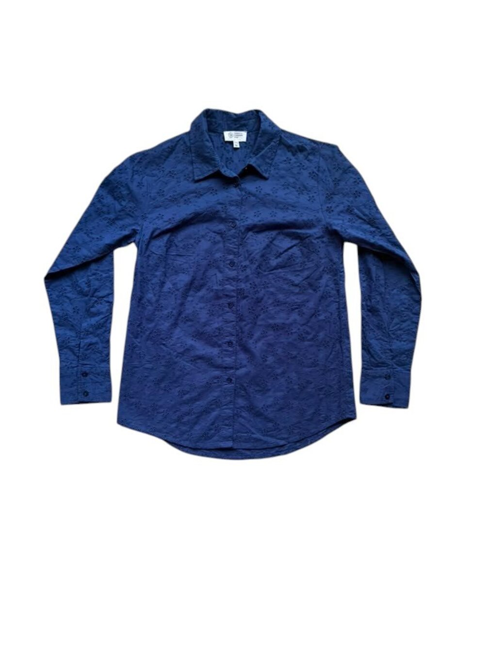 Candace Cameron Bure Shirt XXS Blue Eyelet Embroidered Cotton Button Down Blouse